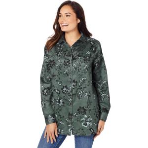 Woman Within Plus Size Soft Faux Suede Shirt(Pine Sketched Folk)