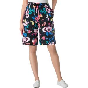 Woman Within Plus Size Sport Knit Short(Black Multi Floral)