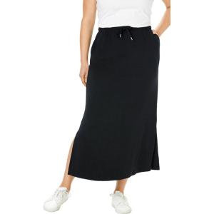 Woman Within Plus Size Sport Knit Side-Slit Skirt(Black)