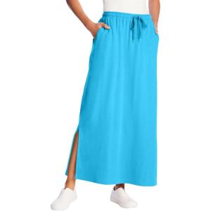 Woman Within Plus Size Sport Knit Side-Slit Skirt(Paradise Blue)