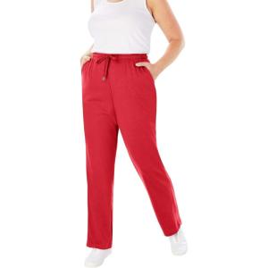Woman Within Plus Size Sport Knit Straight-Leg Pull-On Pants(Vivid Red)