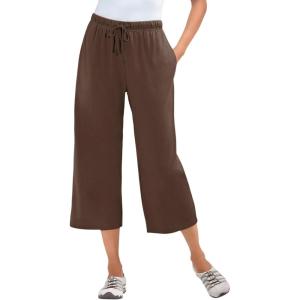 Woman Within Plus Size Sport-Knit Pull-On Capri Pants(Chocolate)