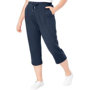 Woman Within Plus Size Sport-Knit Pull-On Capri Pants(Navy)