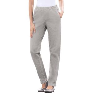 Woman Within Plus Size Straight Leg Elastic Waist Stretch Fineline Denim Jean (Petite & Tall Available)(Grey Denim)