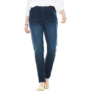 Woman Within Plus Size Straight Leg Elastic Waist Stretch Fineline Denim Jean (Petite & Tall Available)(Indigo Sanded)