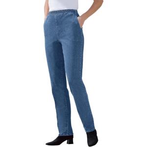 Woman Within Plus Size Straight Leg Elastic Waist Stretch Fineline Denim Jean (Petite & Tall Available)(Medium Stonewash)