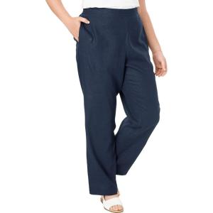 Woman Within Plus Size Straight Leg Linen Pant(Navy)