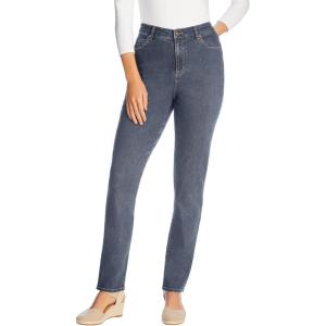Woman Within Plus Size Straight-Leg Stretch Comfort Denim Five-Pocket Jeans(Medium Stonewash Sanded)