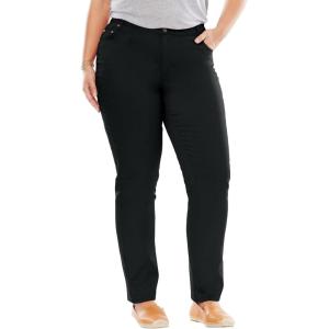 Woman Within Plus Size Straight-Leg Stretch Denim Five-Pocket Jeans(Black Denim)