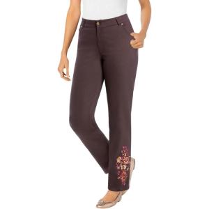 Woman Within Plus Size Straight-Leg Stretch Denim Five-Pocket Jeans(Chocolate Petal Embroidery)