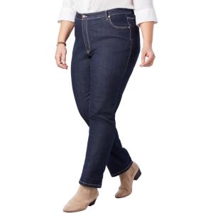 Woman Within Plus Size Straight-Leg Stretch Denim Five-Pocket Jeans(Indigo)