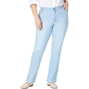 Woman Within Plus Size Straight-Leg Stretch Denim Five-Pocket Jeans(Light Wash Sanded)