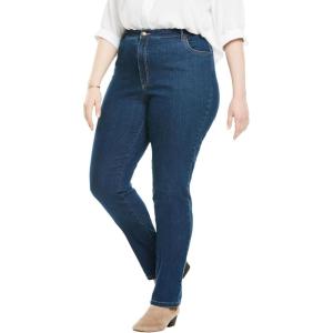 Woman Within Plus Size Straight-Leg Stretch Denim Five-Pocket Jeans(Medium Stonewash)