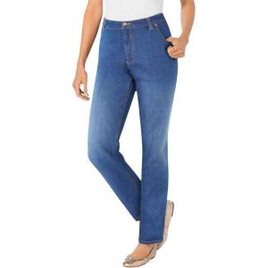 Woman Within Plus Size Straight-Leg Stretch Denim Five-Pocket Jeans(Midnight Sanded)