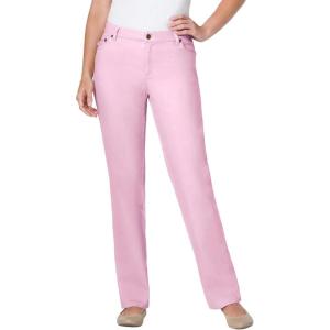 Woman Within Plus Size Straight-Leg Stretch Denim Five-Pocket Jeans(Pink)