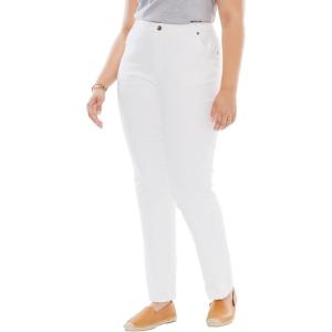 Woman Within Plus Size Straight-Leg Stretch Denim Five-Pocket Jeans(White)