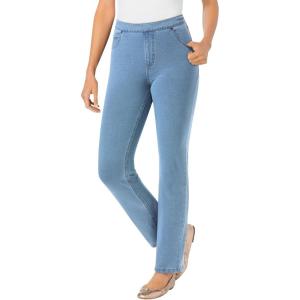 Woman Within Plus Size Straight-Leg Stretch Knit Denim Five-Pocket Jeans(Light Wash)