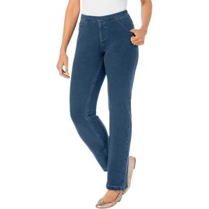 Woman Within Plus Size Straight-Leg Stretch Knit Denim Five-Pocket Jeans(Medium Stonewash)