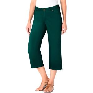 Woman Within Plus Size Stretch Denim Five-Pocket Capri Jeans(Emerald Green)