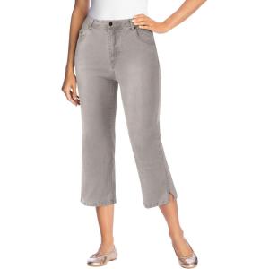 Woman Within Plus Size Stretch Denim Five-Pocket Capri Jeans(Grey Sanded Wash)