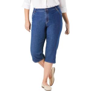 Woman Within Plus Size Stretch Denim Five-Pocket Capri Jeans(Medium Stonewash)