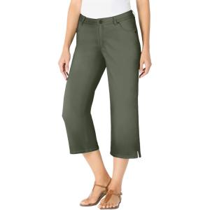 Woman Within Plus Size Stretch Denim Five-Pocket Capri Jeans(Olive Green)