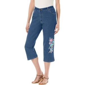 Woman Within Plus Size Stretch Denim Five-Pocket Capri Jeans(Stonewash Floral)