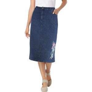 Woman Within Plus Size Stretch Denim Five-Pocket Jeans Skirt(Stonewash Floral)