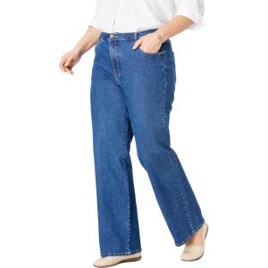 Woman Within Plus Size Stretch Denim Wide-Leg Five-Pocket Jeans(Medium Stonewash)