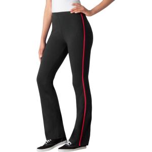 Woman Within Plus Size Stretch-Cotton Knit Pull-On Bootcut Side-Stripe Leggings(Black Classic Red)