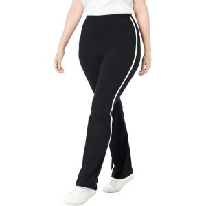Woman Within Plus Size Stretch-Cotton Knit Pull-On Bootcut Side-Stripe Leggings(Black White)