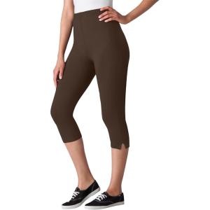 Woman Within Plus Size Stretch-Cotton Knit Pull-On Capri Leggings(Chocolate)