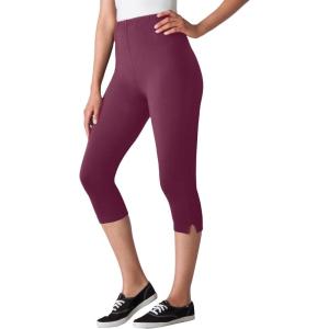 Woman Within Plus Size Stretch-Cotton Knit Pull-On Capri Leggings(Deep Claret)