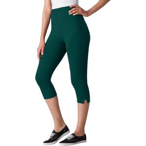 Woman Within Plus Size Stretch-Cotton Knit Pull-On Capri Leggings(Emerald Green)