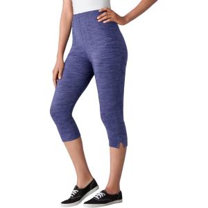Woman Within Plus Size Stretch-Cotton Knit Pull-On Capri Leggings(Heather Navy)