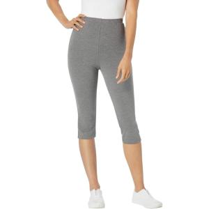 Woman Within Plus Size Stretch-Cotton Knit Pull-On Capri Leggings(Medium Heather Grey)