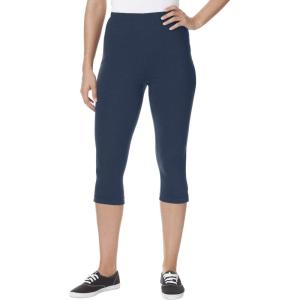 Woman Within Plus Size Stretch-Cotton Knit Pull-On Capri Leggings(Navy)