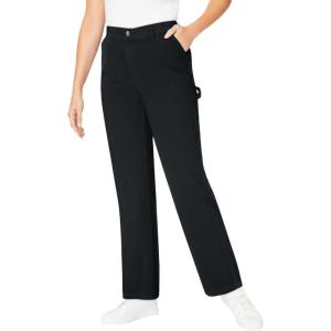 Woman Within Plus Size Tall Back-Elastic All-Cotton Denim Carpenter Jeans(Black)
