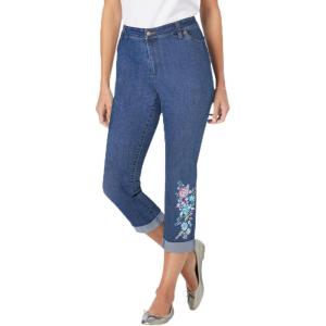 Woman Within Plus Size Tall Stretch Denim Five-Pocket Girlfriend Jeans(Stonewash Floral)