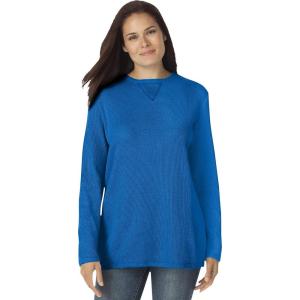Woman Within Plus Size Ultra Soft Waffle Thermal Sweatshirt(Bright Cobalt)