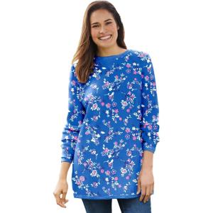 Woman Within Plus Size Ultra Soft Waffle Thermal Sweatshirt(Bright Cobalt Multi Delicate Floral)