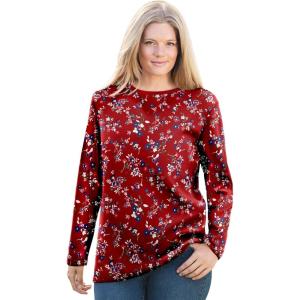 Woman Within Plus Size Ultra Soft Waffle Thermal Sweatshirt(Classic Red Multi Delicate Floral)