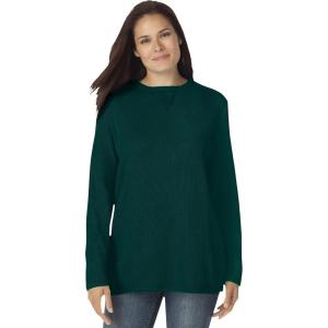 Woman Within Plus Size Ultra Soft Waffle Thermal Sweatshirt(Emerald Green)