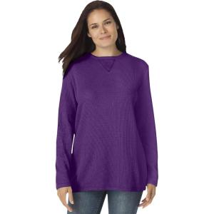 Woman Within Plus Size Ultra Soft Waffle Thermal Sweatshirt(Radiant Purple)