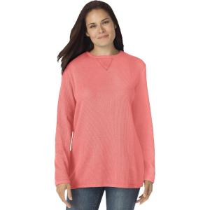 Woman Within Plus Size Ultra Soft Waffle Thermal Sweatshirt(Sweet Coral)