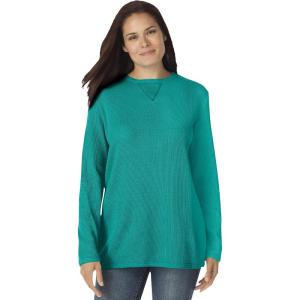 Woman Within Plus Size Ultra Soft Waffle Thermal Sweatshirt(Waterfall)