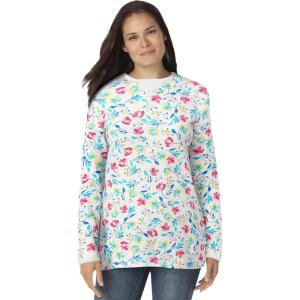 Woman Within Plus Size Ultra Soft Waffle Thermal Sweatshirt(White Multi Dancing Floral)