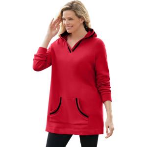 Woman Within Plus Size V-Neck Hoodie Sweatshirt(Classic Red)
