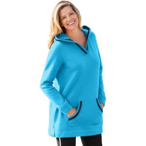 Woman Within Plus Size V-Neck Hoodie Sweatshirt(Paradise Blue)