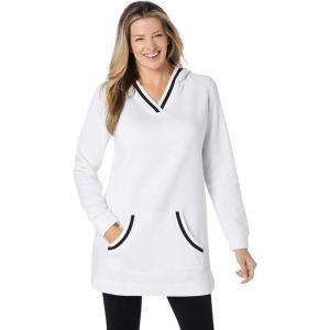 Woman Within Plus Size V-Neck Hoodie Sweatshirt(White)